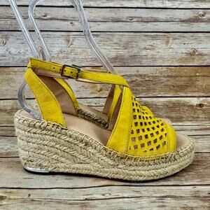 Franco Sarto Yellow CELESTIAL Open Toe Espadrille Wedge Sandals Shoes Size 7.5M
